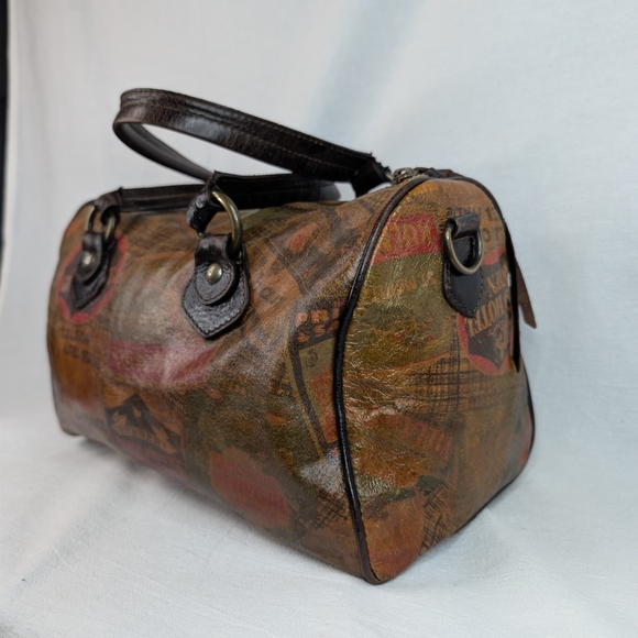 Maurizio Taiuti Vintage Italian Leather Hotel Label Bowler Bag Barrel Satchel - Picture 9 of 16